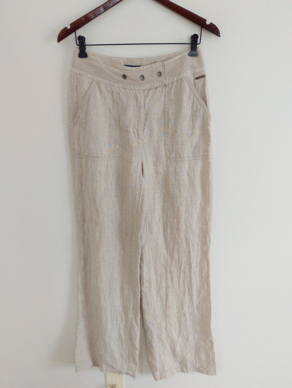 SAINT JAMES French Linen Wide Leg Trousers Tan Oatmeal Natural Size 6 US 38 F